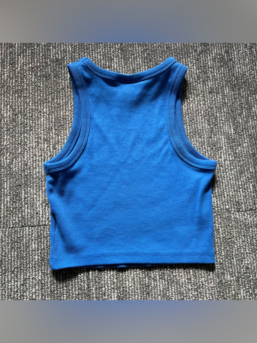 Blue Ribbed Tank Crop Top - Picture 2 of 5